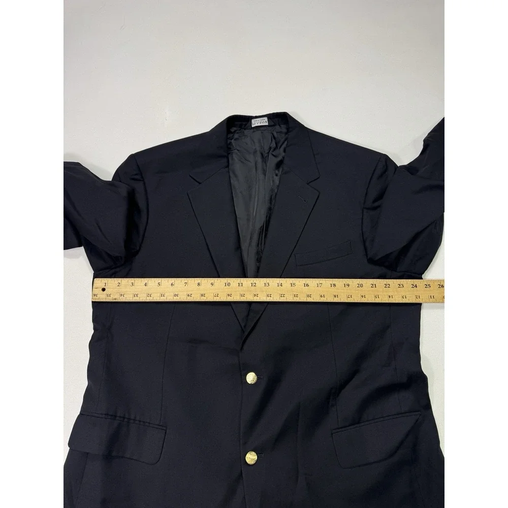 Jos A Bank Signature Blazer Mens 48L Black Wool Gold Crest Button Sport Coat
